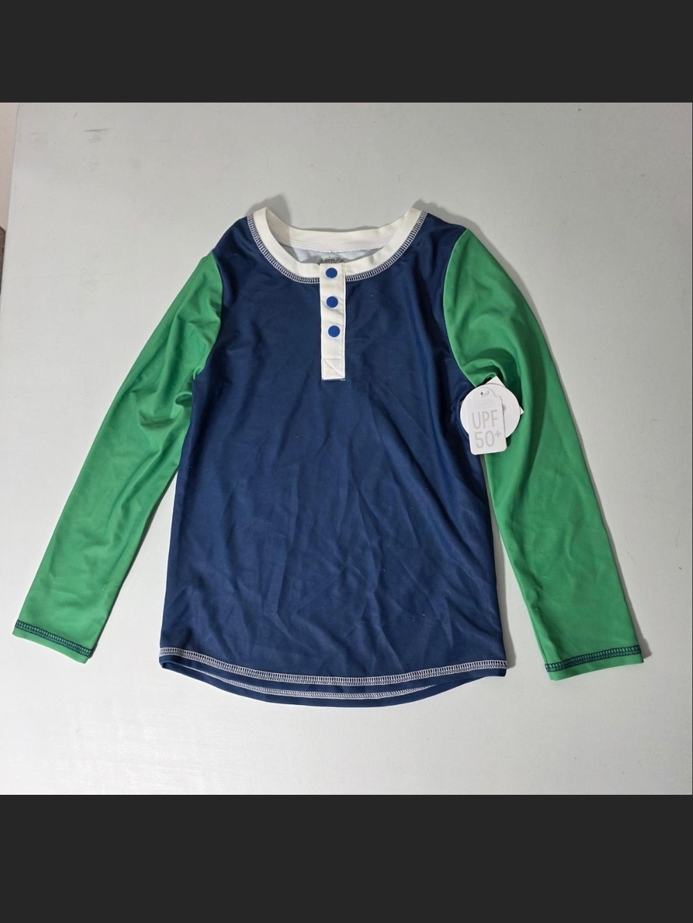 Mud Pie Navy and Green Long-Sleeve Henley Rash Guard